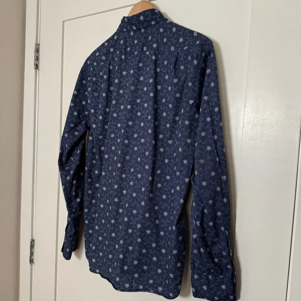 J Crew Shirt Mens Sz M Navy Blue Slim Fit Floral Button Down Long Sleeve Preppy
